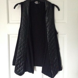 (Nordstrom) Leather collar open front vest