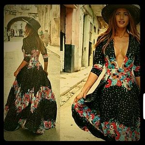 Gypsy Boho Deep Plunge Maxi Dress