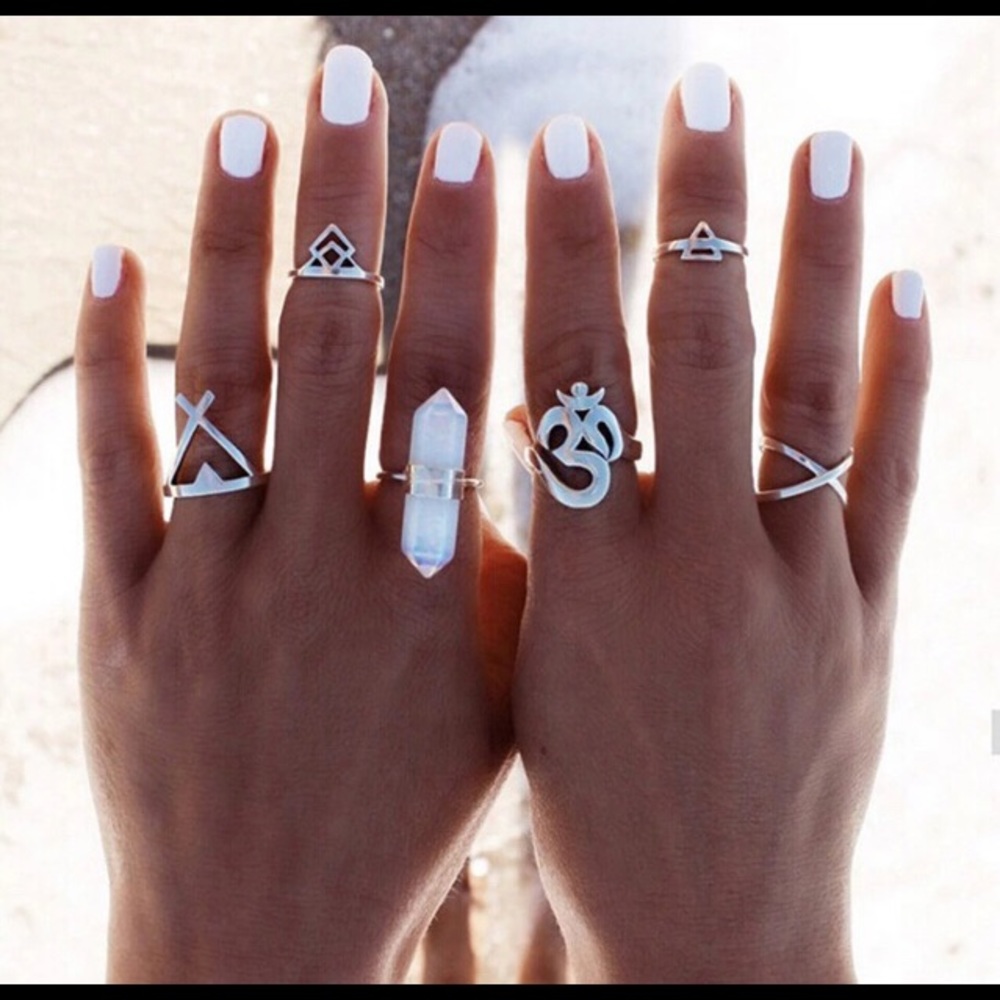 Om TibetanSilver MIDI Rings Moonstone Crystal Gem