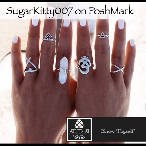 Om TibetanSilver MIDI Rings Moonstone Crystal Gem - Picture 3 of 3