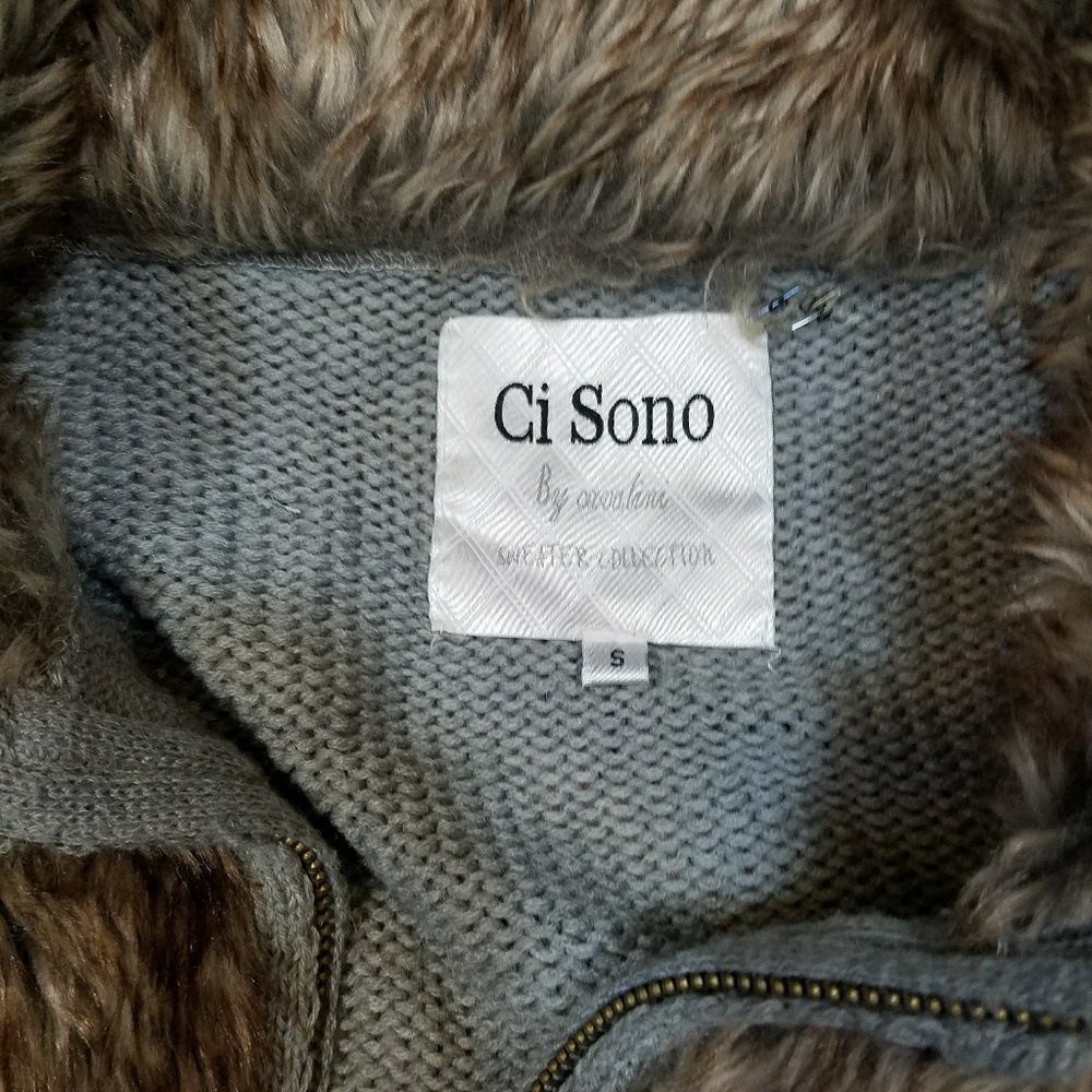 ci sono faux fur gray knit longsleeve jacket - Picture 5 of 5