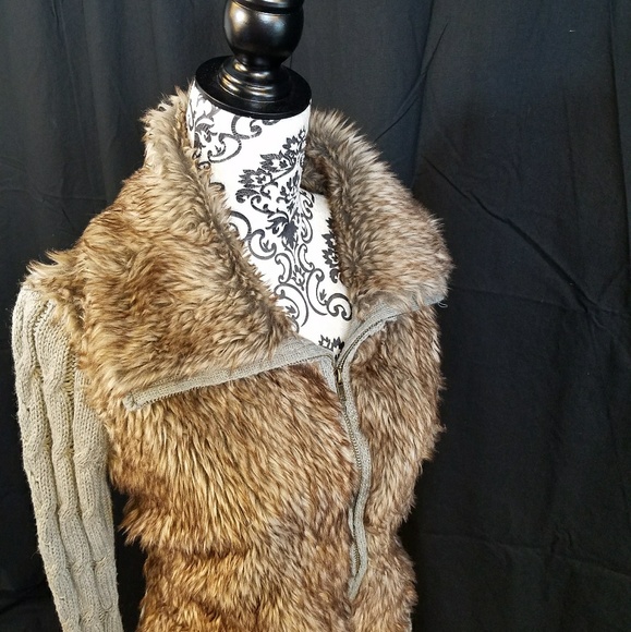 ci sono faux fur gray knit longsleeve jacket - Picture 2 of 5