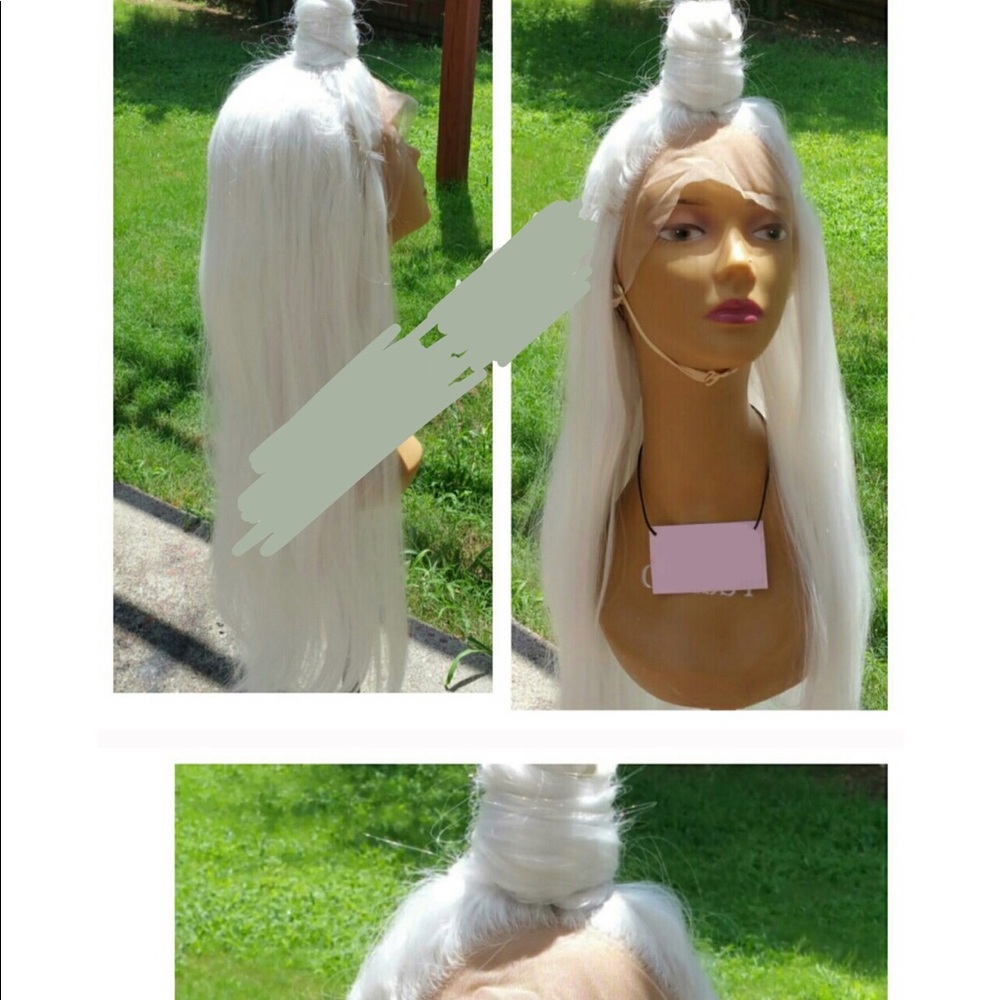 White synthetic blend lace front wig