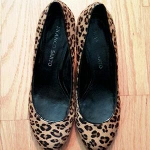 Franco Sarto Pony Hair Leopard Print Wedge size 8
