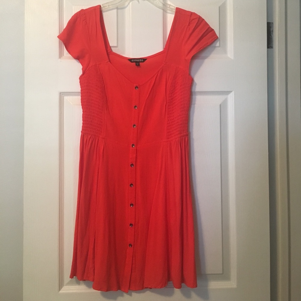 Red cap sleeved dress from Express.