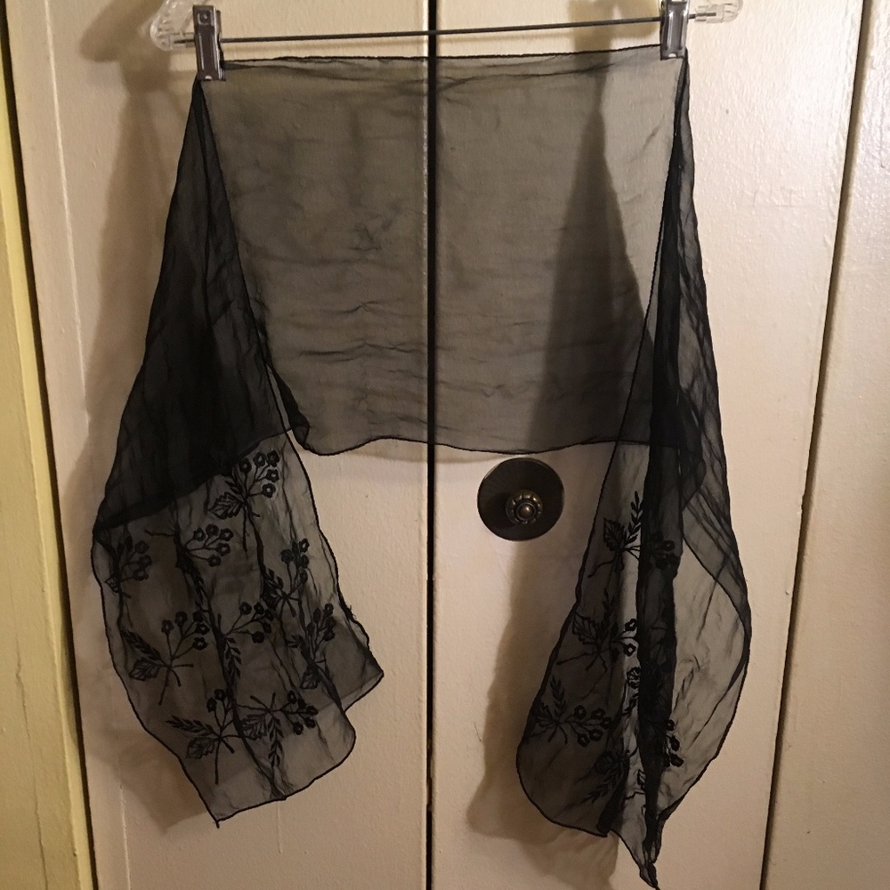 Sheer embroidered black scarf