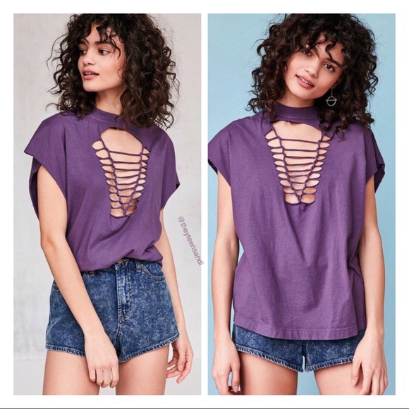 Urban Outfitters Tops - UO Truly Madly Deeply Macrame Reveal Purple Tee