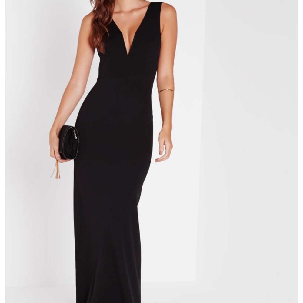 Black v plunge maxi dress