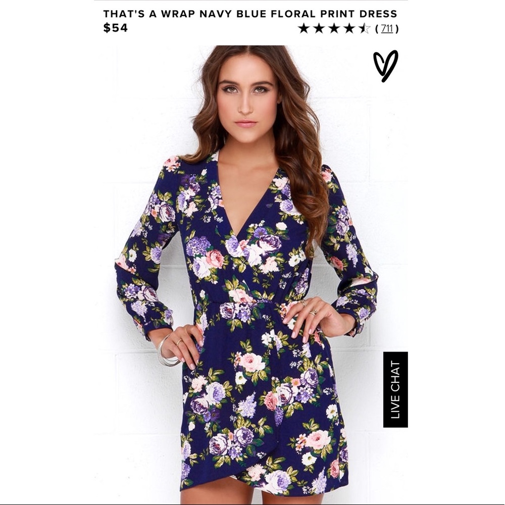 Lulu's "That's a Wrap" Navy blue Floral dress