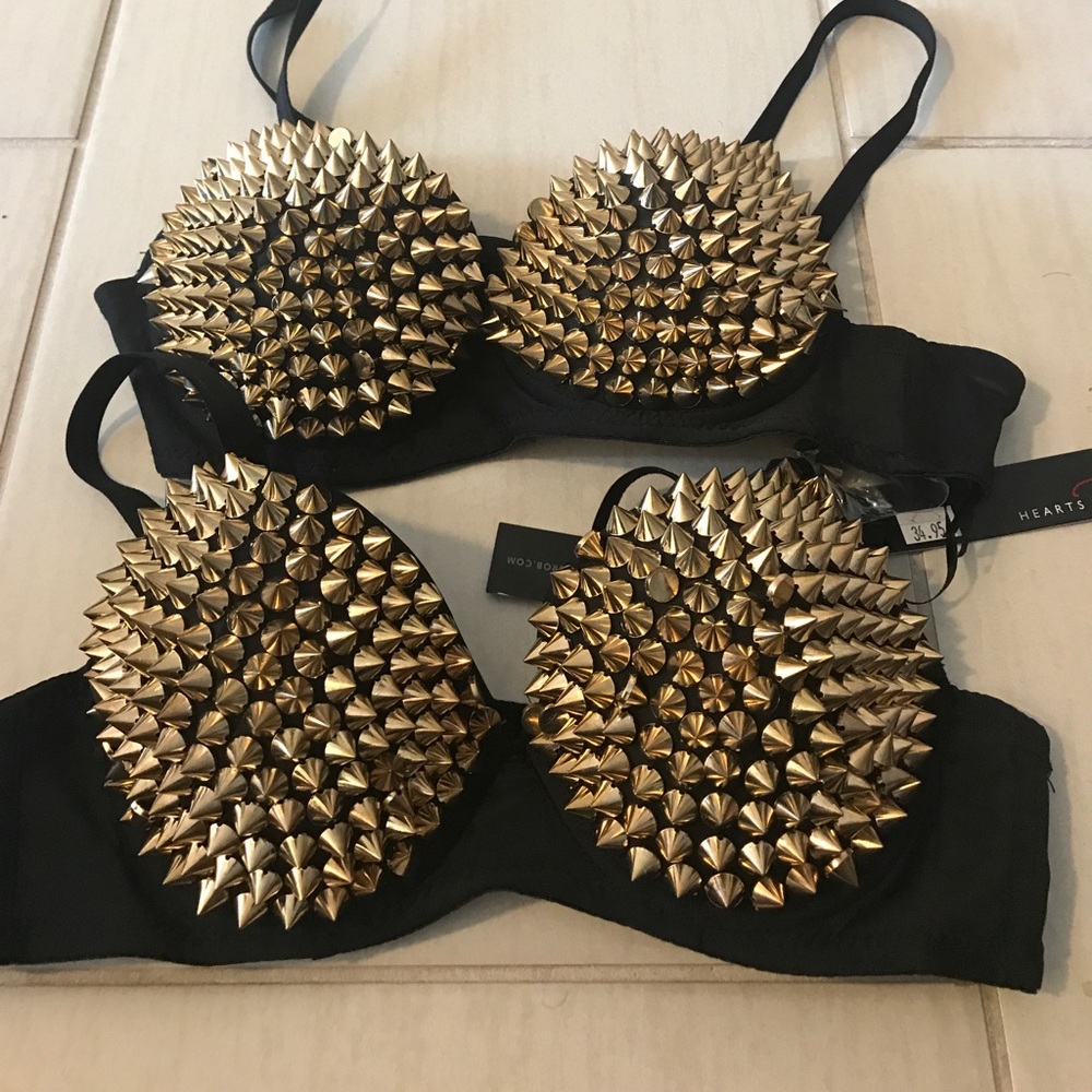 Black Gold Spiked Rave Bra