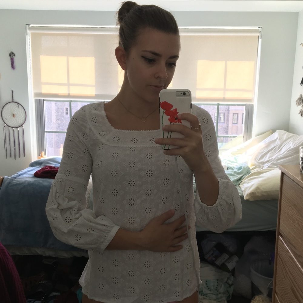 Odille White Eyelet 3/4 Sleeve Top