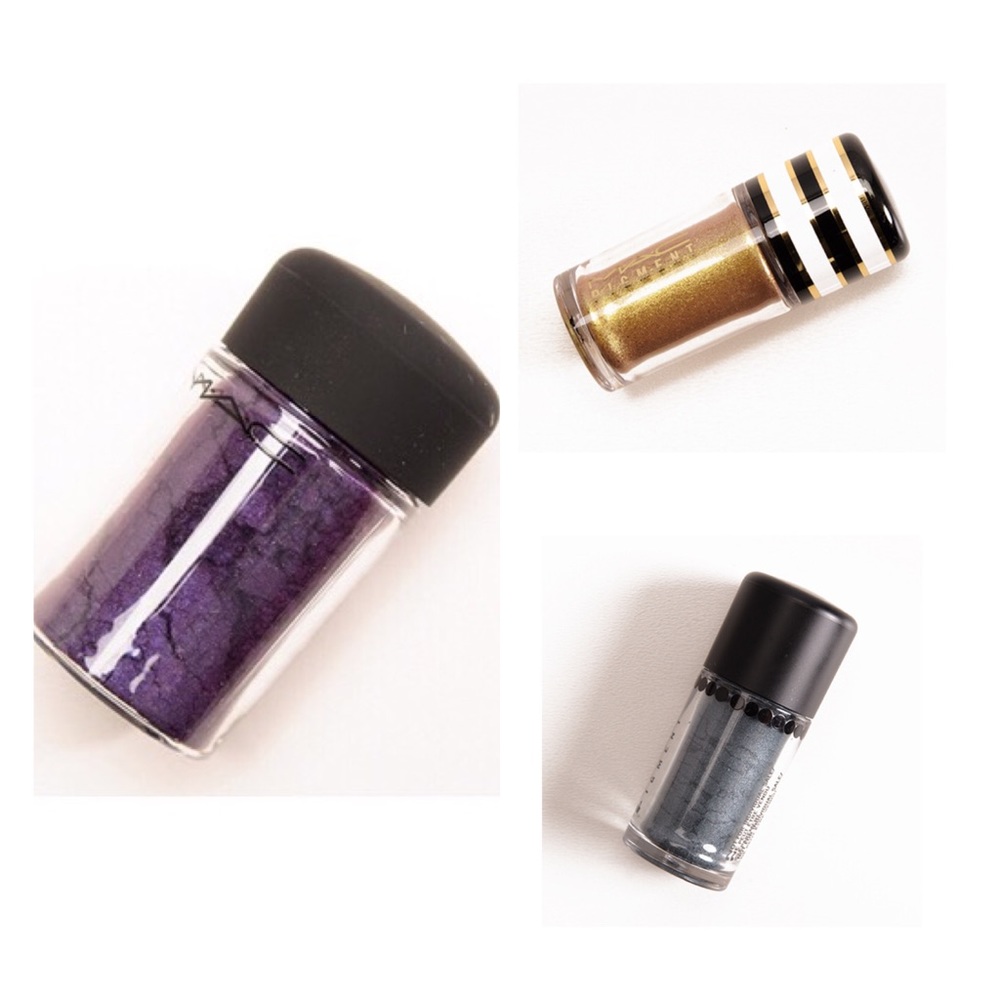 MAC pigment shadow bundle. Purple green and gold