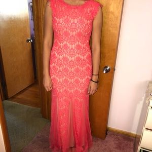 Pink Lace Sleeveless Long Dress