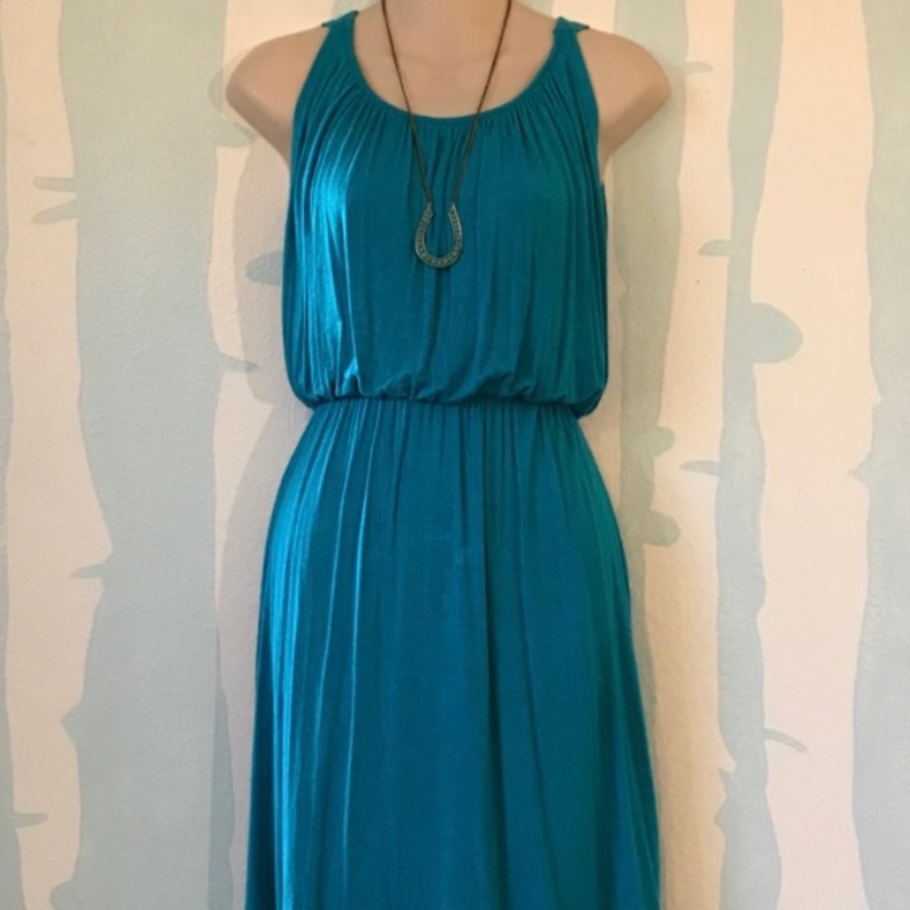 SOLD SOLD Stretch jersey knit teal high low dress