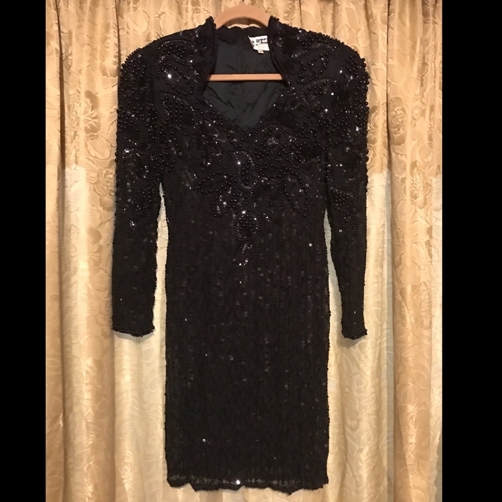 MUST GO Dress Vintage Beaded Black