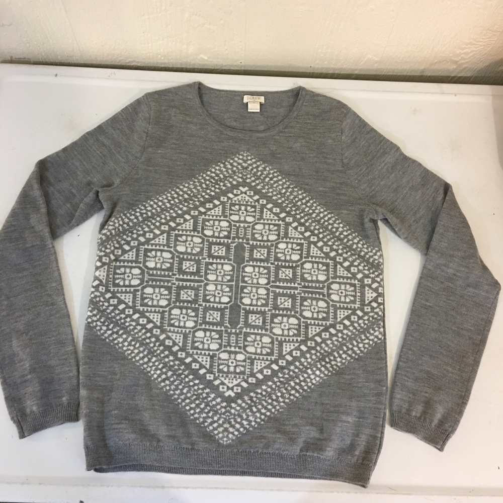 J Crew Scarf Sweater Merino Wool Heather Grey SM