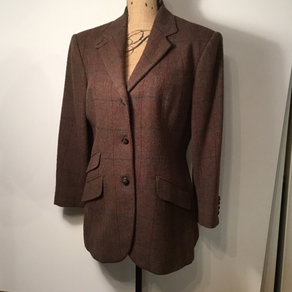 Wool plaid riding jacket by Ralph Lauren.