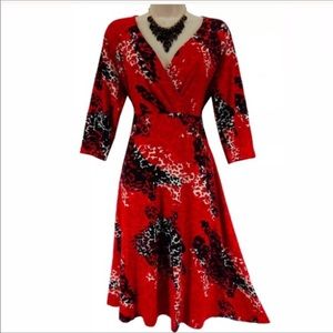 NWT size 1x 16 red black white print dress
