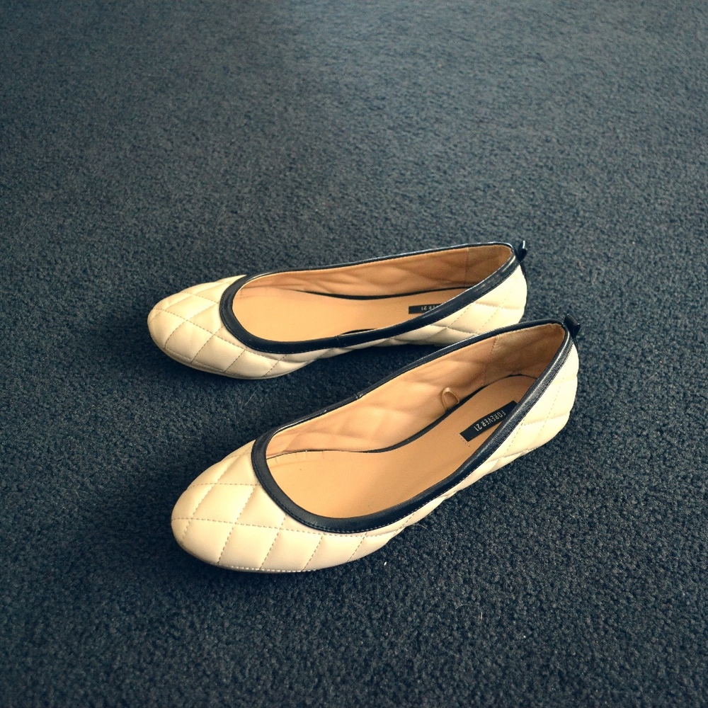 Cream and Black Quilted Flats