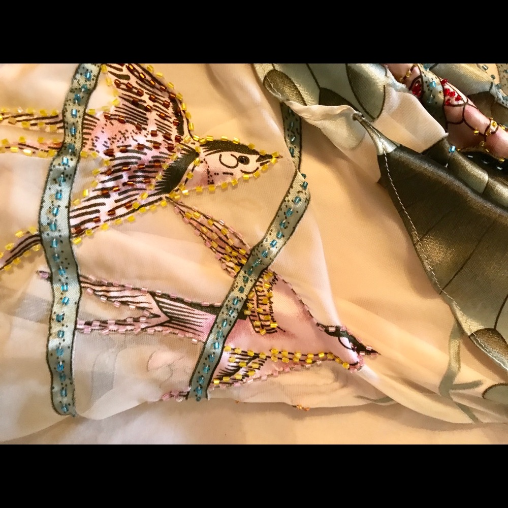 BEAUTIFUL DRESS WITH SCARF 100% SILK & HAND BEADED