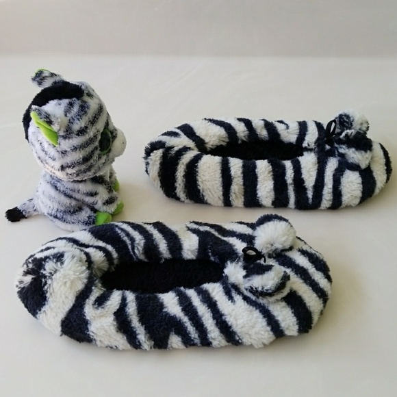 GREAT GIFT! Zebra Slippers & Ty Beanie Zebra! - Picture 2 of 8