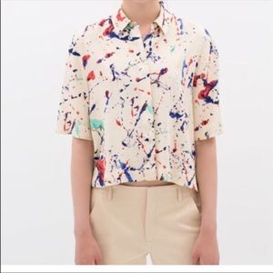 Zara splattered print button up blouse