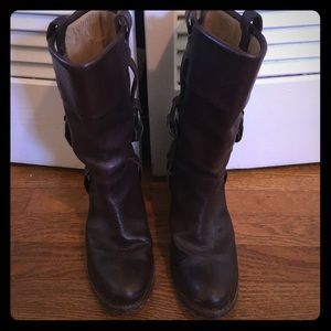 Mid-calf Frye boots, brown leather