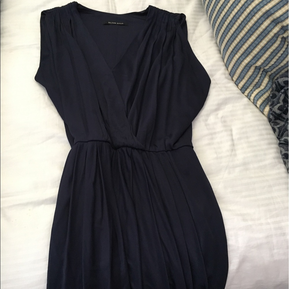 Black Halo Navy Satin Dress M Medium