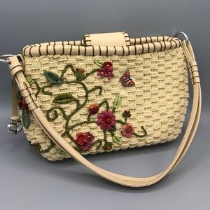 Brighton Wove Straw Leather trim Basket Tote BIN21