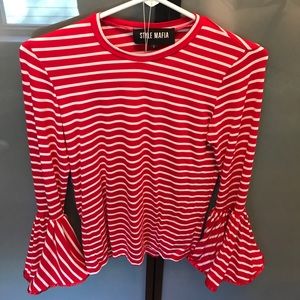 Style Mafia Bell Sleeve Top- Stripe Red and White