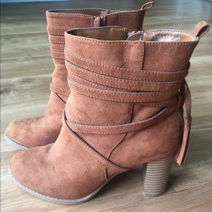 Brown tassel booties