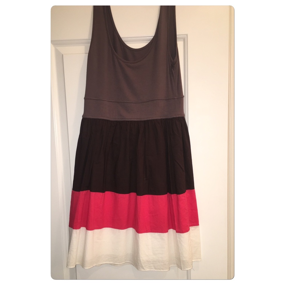 Brown, pink and white dress