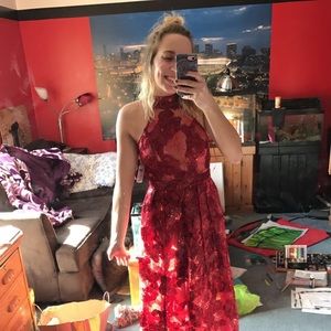 Somewhat Sheer Lace Red Prom Dress