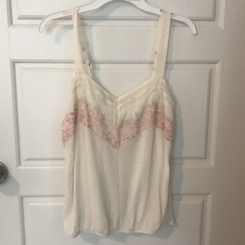 cream and pink lace cami