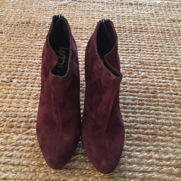 wine colored suede booties