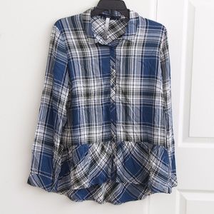 KENSIE Plaid Peplum Shirt