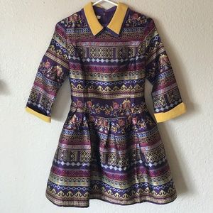 XS/S Elaborate Pattern Fit & Flair Collar Dress