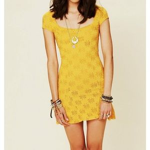 Free People Yellow Daisy Godet Dress