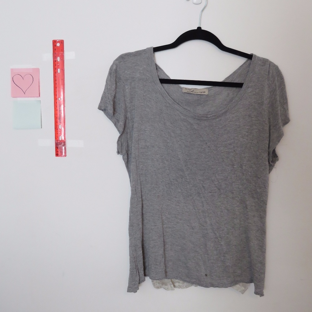 Grey with white lace shirt
