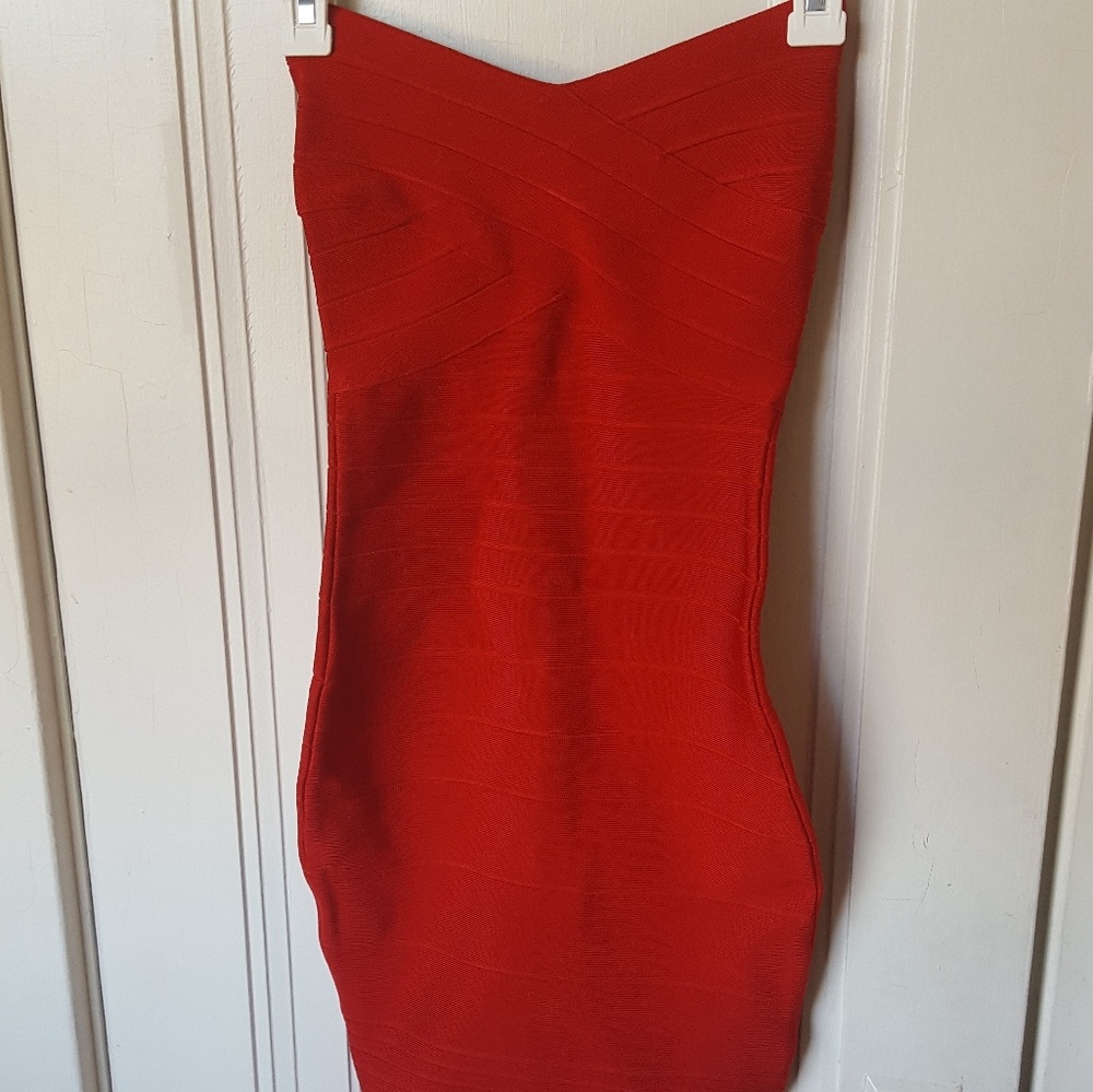 Tight red sweetheart strapless dress