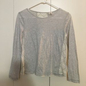 Heather grey and white lace top