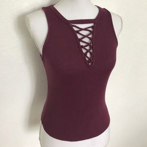 Merlot lace up racer back tank