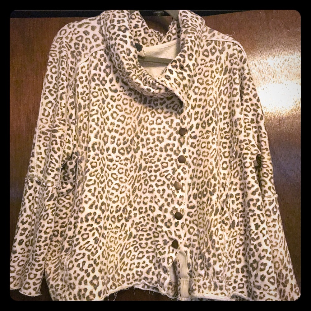 Free People leopard cowl neck sweater, small