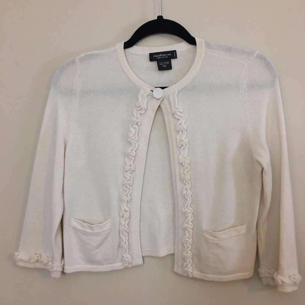 Lord & Taylor 100% Cashmere Ivory Cardigan Shrug