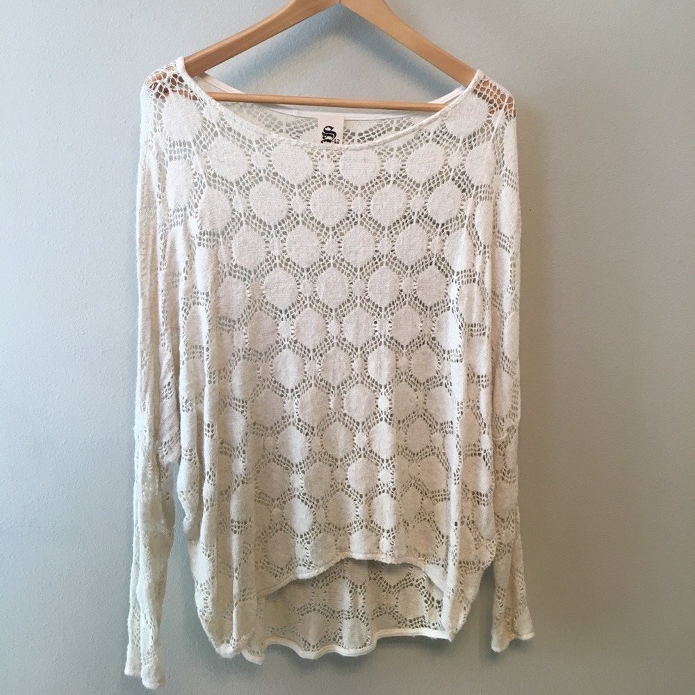 Hi-Lo Long Sleeve Crochet Top