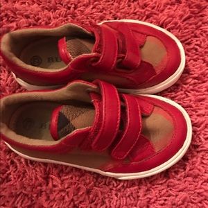 Kids Burberry Red mega check trainers size us 7