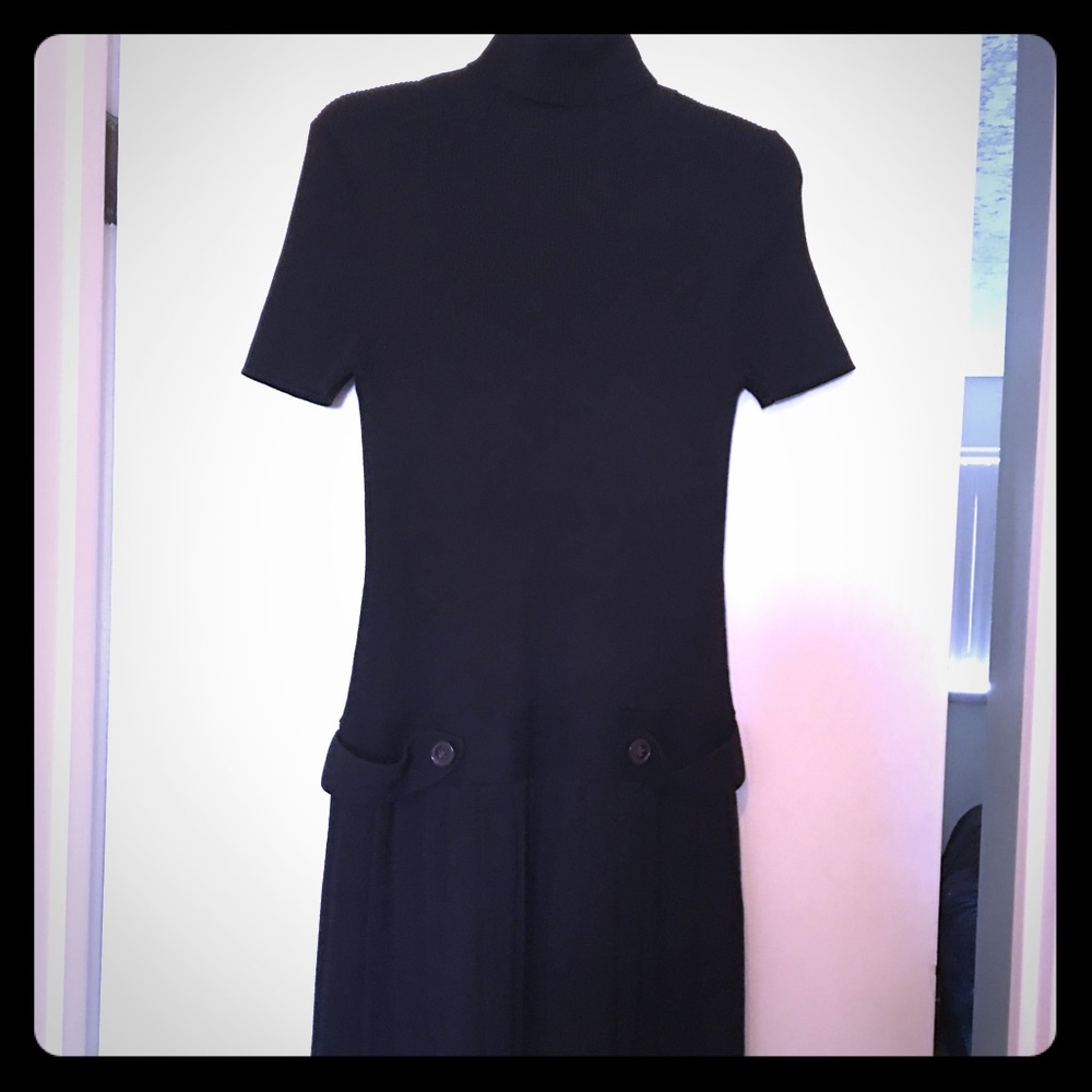 Black sweater dress with turtle neck