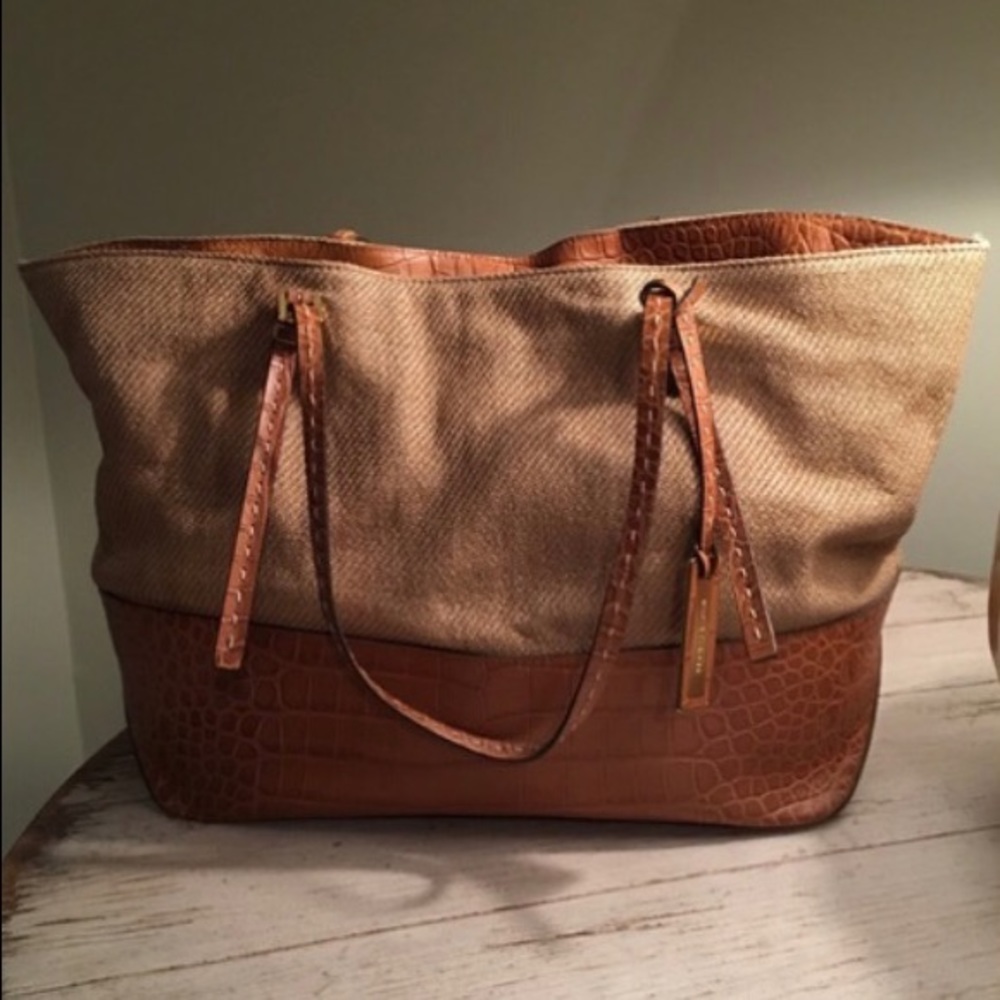 MK large burlap/leather tote bag