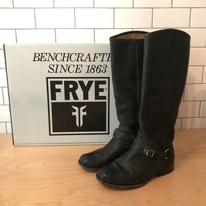 Frye Phillip Harness Riding Boot Distressed Black