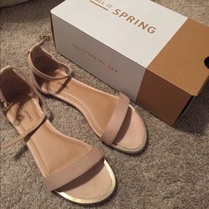 Nude ankle strap sandals with gold accent